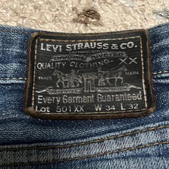 Levis Vintage Clothing 501XX Redline Selvedge Jeans Big E 32x28 Distressed 1993